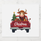 Merry Christmas Highland Cow Christmas Tree Red Tr Schaumweinetikett (Einzelnes Label)