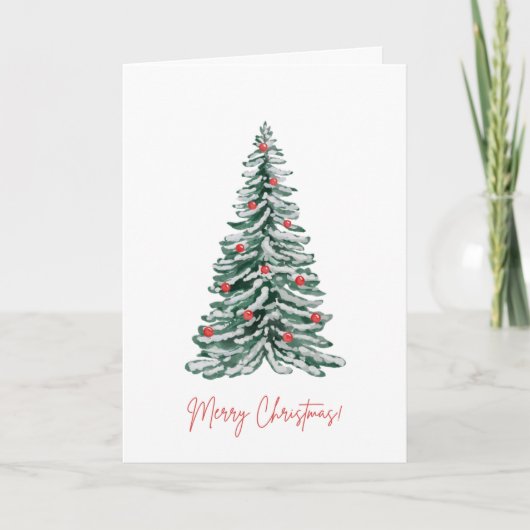 Merry Christmas Holiday Card with watercolor tree Karte (Vorderseite)