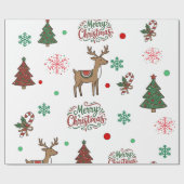 Merry Christmas Holiday Deer & Candy Cane Gift Wra Geschenkpapier (Flach)