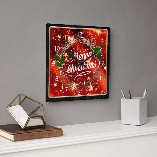 Merry Christmas, holiday design, Quadratische Wanduhr (Büro)