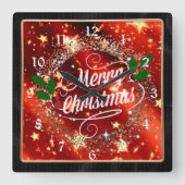 Merry Christmas, holiday design, Quadratische Wanduhr (Vorderseite)