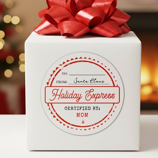 Merry Christmas Holiday Express Mail To From Runder Aufkleber
