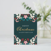 MERRY CHRISTMAS | Holiday Floral Postcard Postkarte (Stehend Vorderseite)
