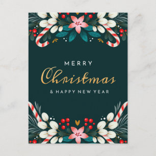 MERRY CHRISTMAS   Holiday Floral Postcard Postkarte