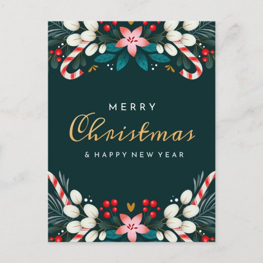MERRY CHRISTMAS | Holiday Floral Postcard Postkarte (Vorderseite)