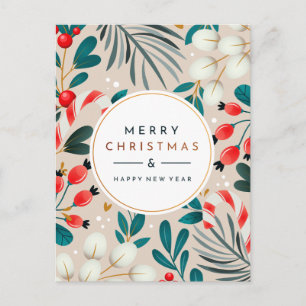 MERRY CHRISTMAS Holiday Floral Postcard Postkarte