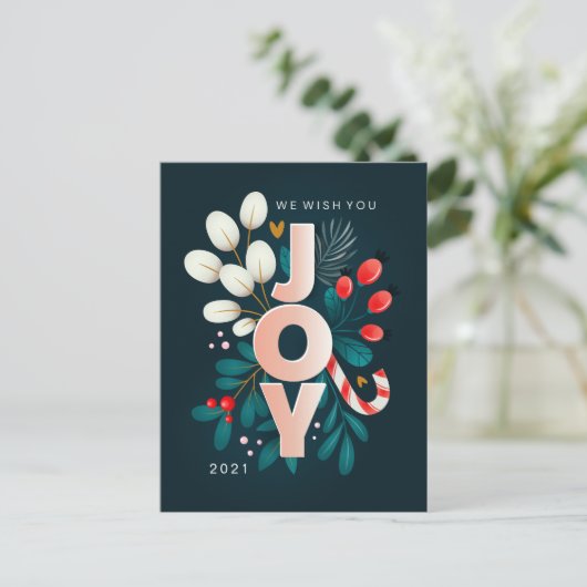 MERRY CHRISTMAS | Holiday Joy Floral Postcard Postkarte (Stehend Vorderseite)