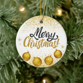 Merry Christmas Holiday Party Glitter Keramik Ornament