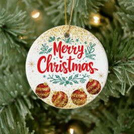 Merry Christmas Holiday Party Glitter Keramik Ornament