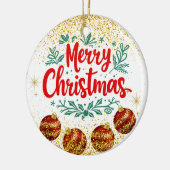 Merry Christmas Holiday Party Glitter Keramik Ornament (Links)