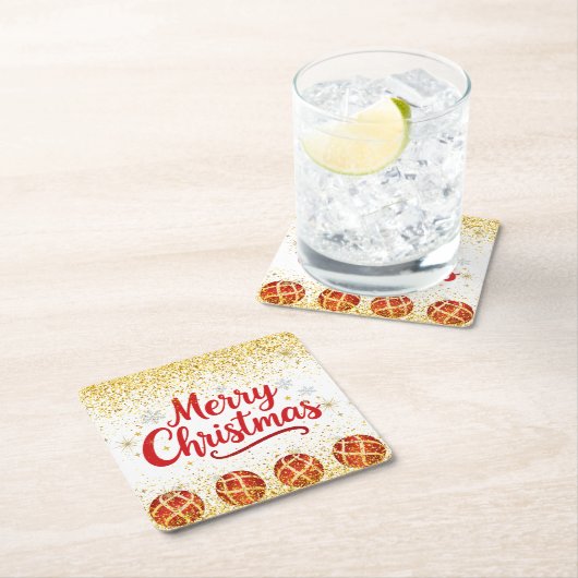 Merry Christmas Holiday Party Glitter Rechteckiger Pappuntersetzer (Vor Ort)