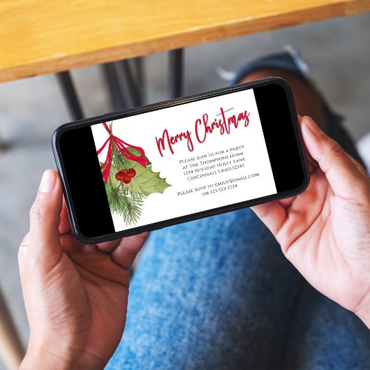 Merry Christmas Holiday Red Calligraphy QR Code Einladung