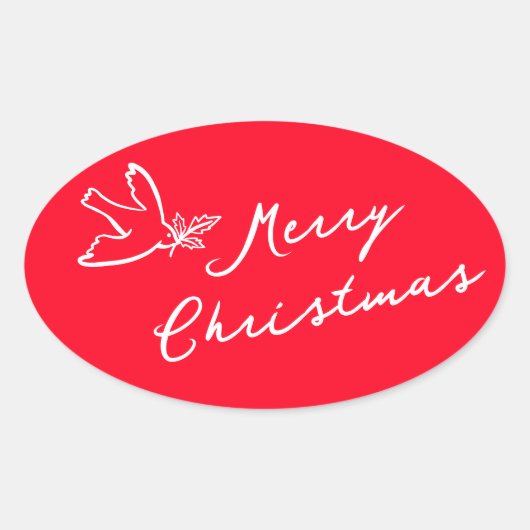 MERRY CHRISTMAS Holiday Simple Dove CUSTOM Ovaler Aufkleber (Vorderseite)