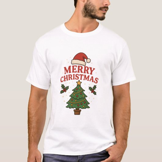 Merry Christmas Holiday Tree & Santa Hat Festive  T-Shirt (Vorderseite)