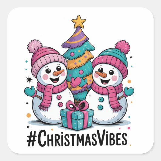 Merry Christmas Holiday Vibes Quadratischer Aufkleber (Vorderseite)