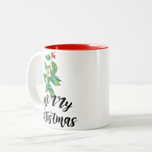 Merry Christmas Holly Design Custom Santa Zweifarbige Tasse (Vorderseite Links)