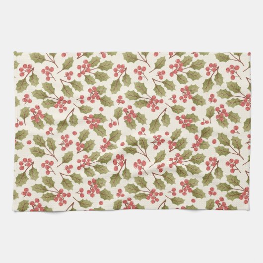 Merry Christmas Holly Pattern Geschirrtuch (Horizontal)