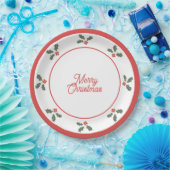 Merry Christmas Holly Plate Red and White Pappteller (Party)