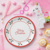 Merry Christmas Holly Plate Red and White Pappteller (Party)