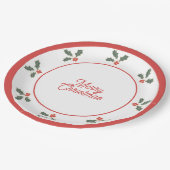 Merry Christmas Holly Plate Red and White Pappteller (Schrägansicht)