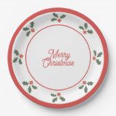 Merry Christmas Holly Plate Red and White Pappteller (Vorderseite)