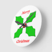 Merry Christmas Holly Wall Clock Runde Wanduhr (Winkel)
