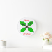 Merry Christmas Holly Wall Clock Runde Wanduhr (Zuhause)