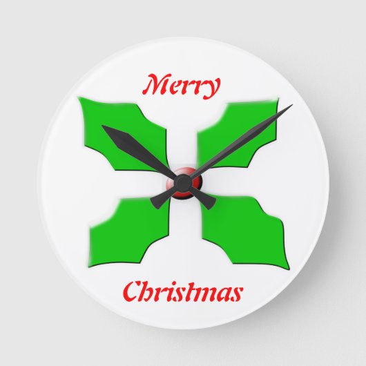 Merry Christmas Holly Wall Clock Runde Wanduhr (Vorderseite)