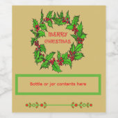 Merry Christmas Holly Wreath With Berries Weinetikett (Einzelnes Label)