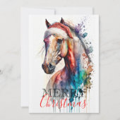 Merry Christmas Horse in Santa Hat Greeting Card Einladung (Vorderseite)