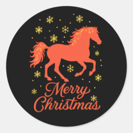 Merry Christmas Horse Silhouette Runder Aufkleber