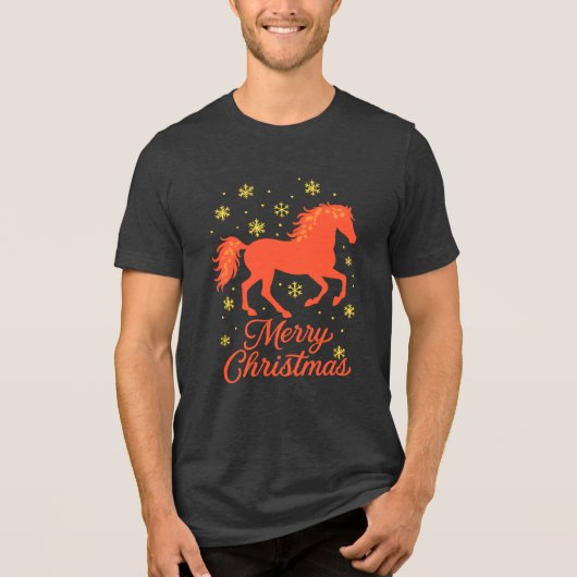 Merry Christmas Horse Silhouette Tri-Blend Shirt (Vorderseite)