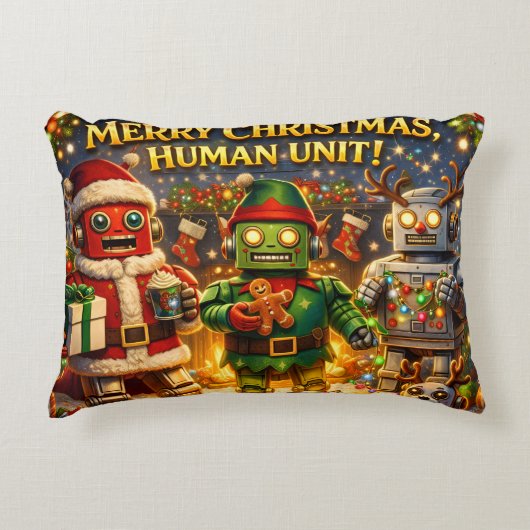 Merry Christmas human unit funny robot holiday pre Dekokissen (Vorderseite)