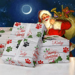 Merry Christmas Hund hinzufügen Name Bone & Pawpri Geschenkpapier<br><div class="desc">Merry Christmas Hund hinzufügen Name Bone & Paw Prints Wrapping Paper</div>