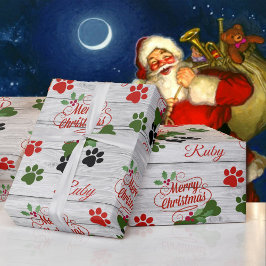 Merry Christmas Hund hinzufügen Name Bone & Pawpri Geschenkpapier