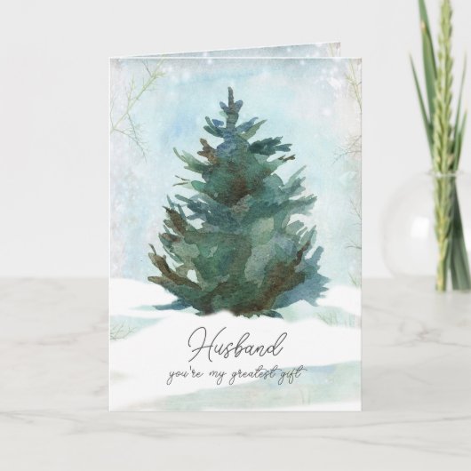 Merry Christmas Husband Greatest Gift Winter Tree Karte (Vorderseite)