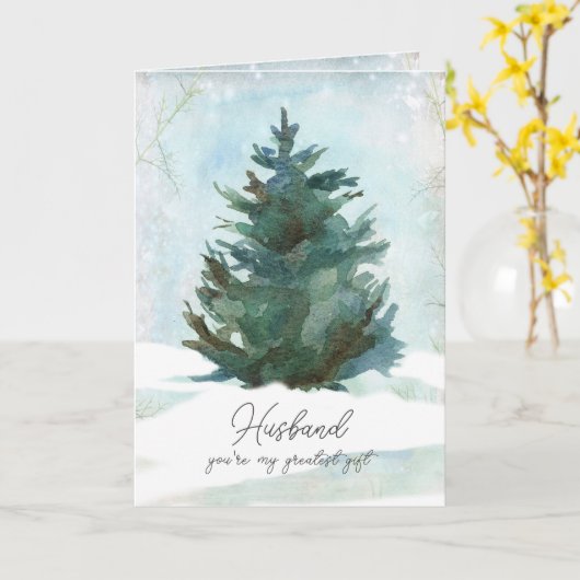 Merry Christmas Husband Greatest Gift Winter Tree Karte (Gelbe Blume)