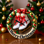 Merry Christmas Ice Skate Große Wanduhr