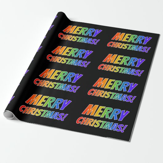 "MERRY CHRISTMAS!" im Fun Rainbow Text Geschenkpapier (Ungerollt)