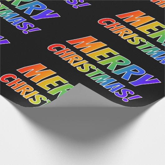 "MERRY CHRISTMAS!" im Fun Rainbow Text Geschenkpapier (Ecke)