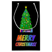 "MERRY CHRISTMAS!" im Regenbogentext + Baum, Gesch Kleine Geschenktüte (Rückseite)