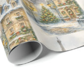 Merry Christmas in Paris Watercolor Eiffel Tower  Geschenkpapier (Rolleneckpunkt)