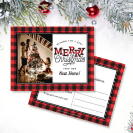 MERRY Christmas Kariert Foto Moving Ankündigung Postkarte