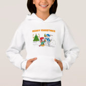 Merry Christmas Kid Building Snowman Festive T-Shi Hoodie (Vorderseite)