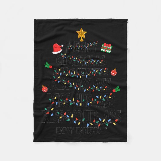 Merry Christmas Kiss My Happy Hanukkah Funny Xmas Fleecedecke (Vorderseite)