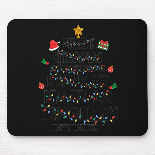 Merry Christmas Kiss My Happy Hanukkah Funny Xmas Mousepad (Vorne)