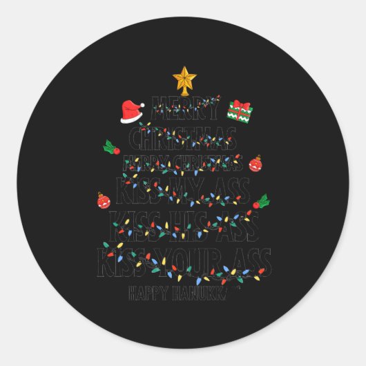 Merry Christmas Kiss My Happy Hanukkah Funny Xmas  Runder Aufkleber (Vorderseite)
