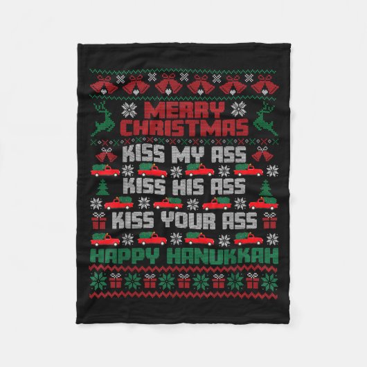 Merry Christmas Kiss My Hiss Your Happy Hanukkah Fleecedecke (Vorderseite)