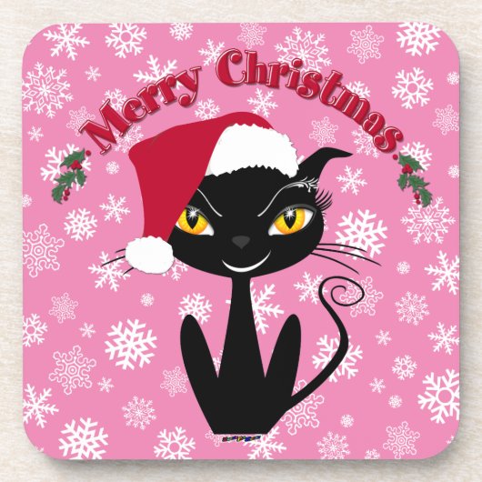 Merry Christmas Kitty Cat Getränkeuntersetzer (Vorderseite)