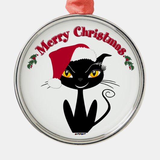Merry Christmas Kitty Cat Silbernes Ornament (Vorne)